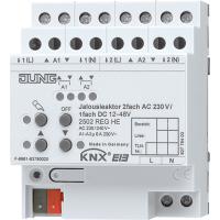 KNX актуатор жалюзи, 2 группы AC 110 – 230 В, 1 группа DC 12 – 48 В, 2502 REGHE