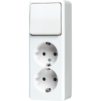 2-gang SCHUKO® socket 16 A / 250 V ~with 1-gang / 2-way switch 10 AX / 250 V ~, 626 A WW