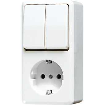 SCHUKO® socket 16 A / 250 V ~with 2-gang switch 10 AX / 250 V ~, 675 A WW