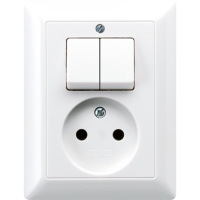 Socket, 2-pole without earth 16 A / 250 V ~with 2-gang switch 10 AX / 250 V ~, AS 5545 EU WW